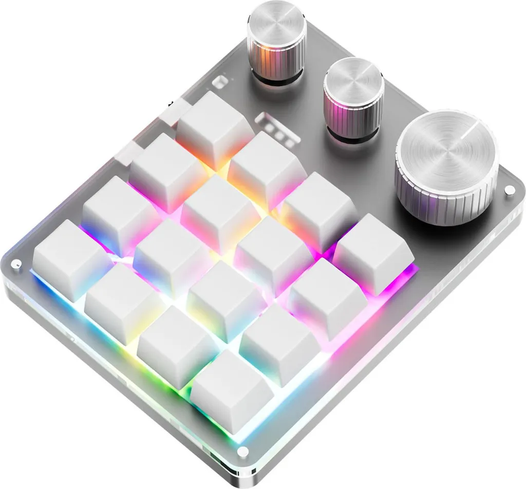 Clavier Macro Programmable 16 Touches 3 Boutons USB et Bluetooth Blanc