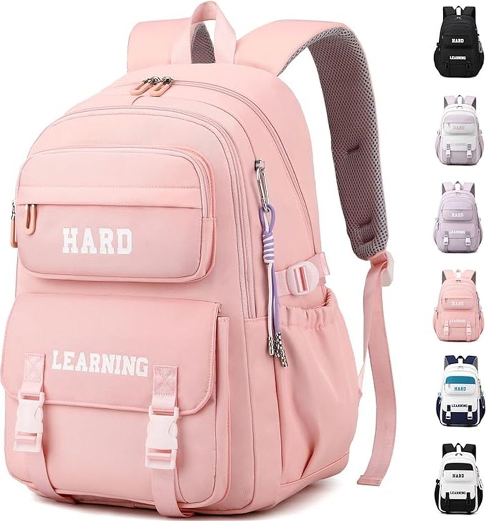 Schulrucksack(Pink)Mädchen Teenager Rucksack,Multi-Schultasche,Wasserdicht Schulranzen Groß Backpack für Mädchen Damen School Bag