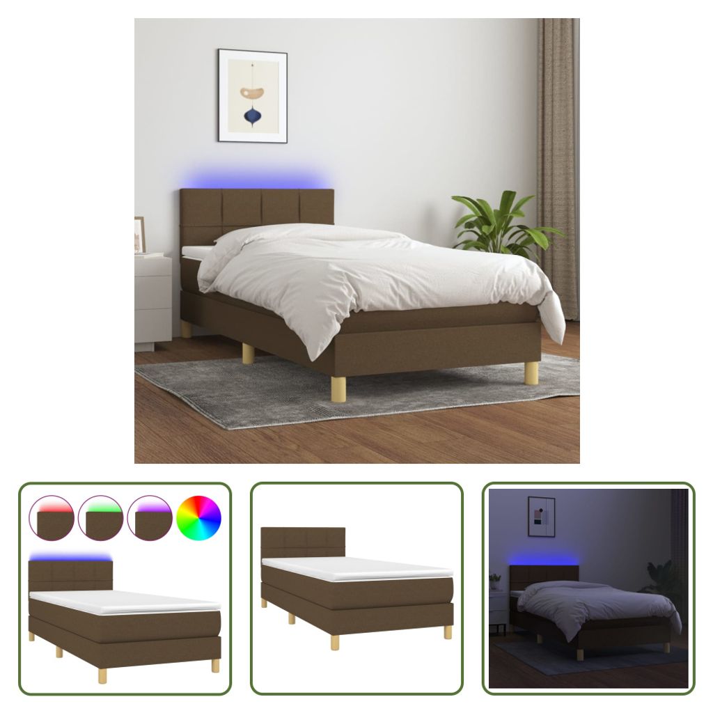 The Living Store Boxspringbett mit Matratze & LED Dunkelbraun 80x200 cm Stoff
