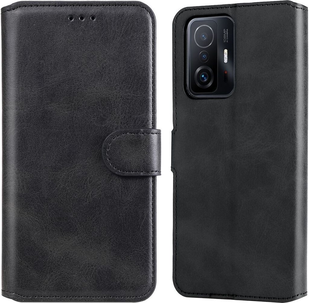 König Design Hülle kompatibel mit Xiaomi Mi 11T / 11T Pro Kunstleder Handyhülle - Handy Case Schwarz