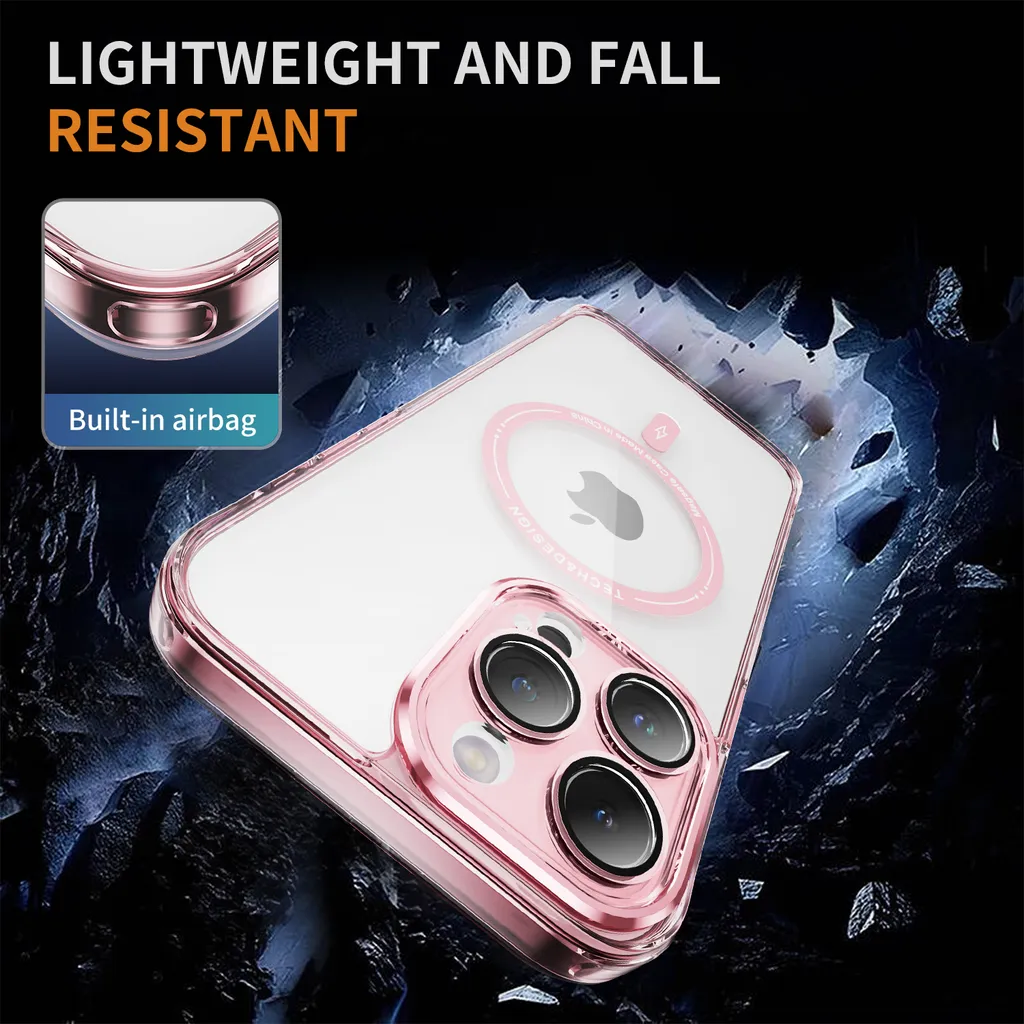 Cover MagSafe iPhone 15 Pro Rosa Trasparente: Protezione Ibrida Antiurto - 4