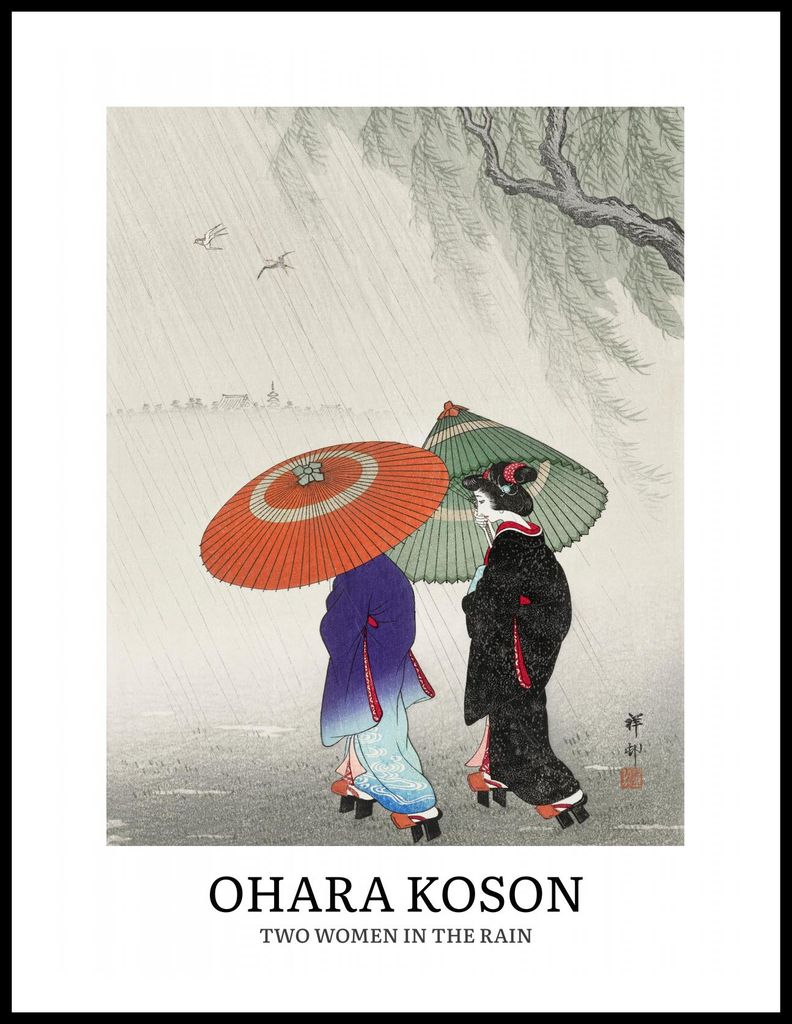 Plakat 60x80cm Design Zwei Frauen Regen, Koson Vintage für das Wohnzimmer