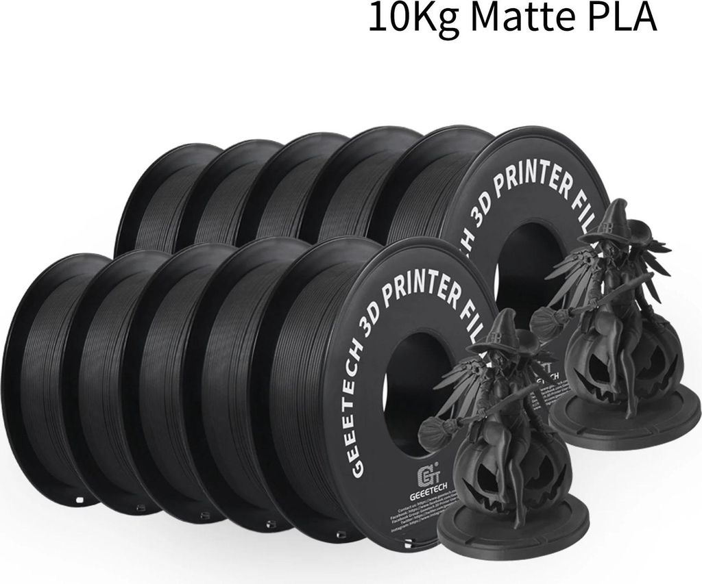 3D-Drucker-Filament - PLA 1,75 mm - Matte Oberfläche - 10 kg Spule - Vakuumverpackt - Haltbarkeit 2 Jahre - Schwarz
