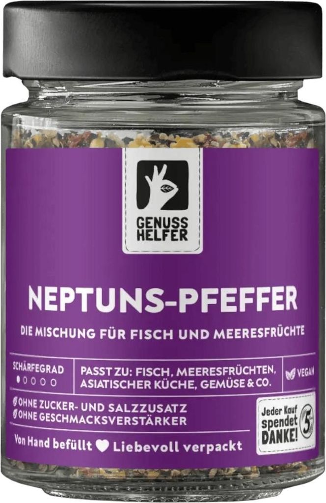 Neptuns-Pfeffer, gemahlen, Fischgewürz, Lachsgewürz, ideal zum Kochen und Grillen, 80g im Glas