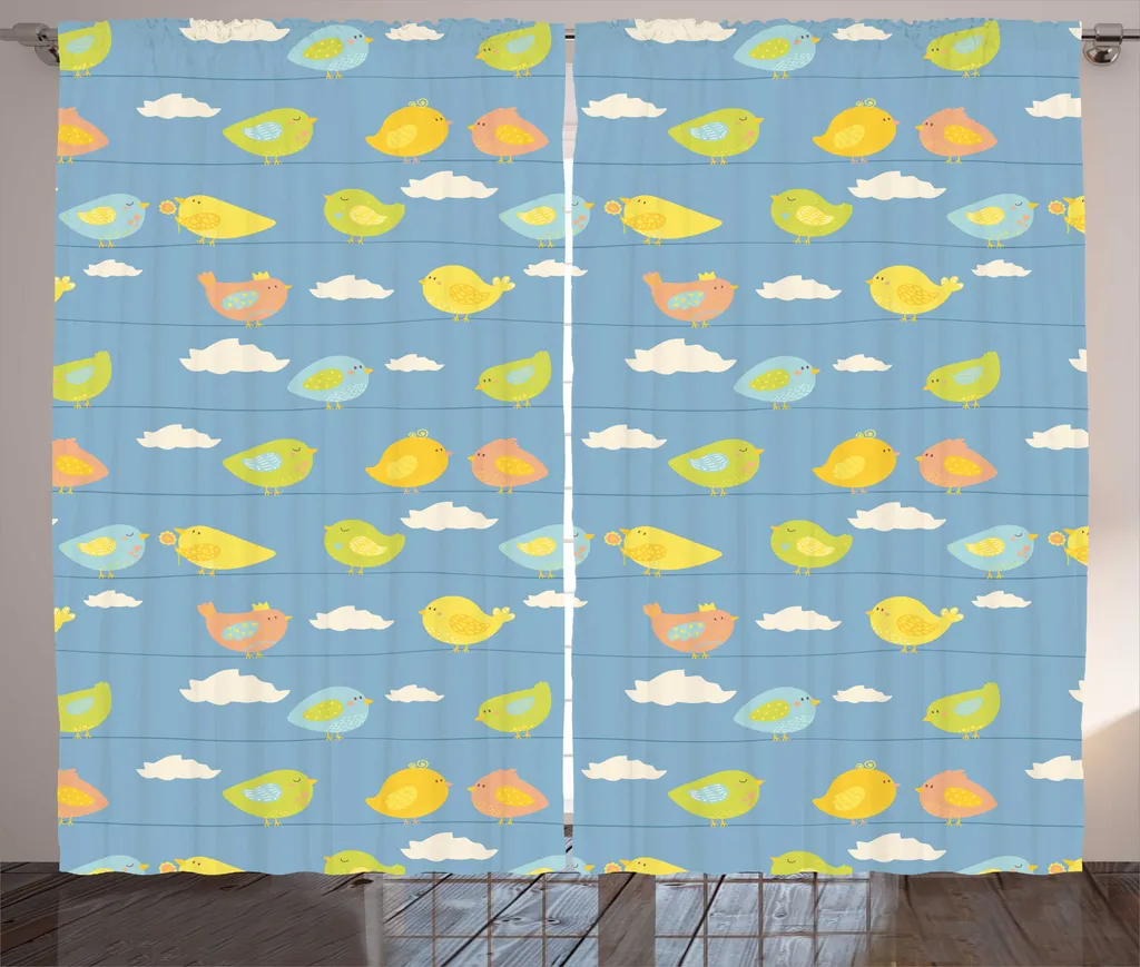 Rideau oiseau sur un fil ABAKUHAUS style rustique bleu gris 280x225 cm
