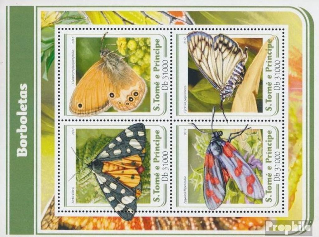 Briefmarken Sao Tome e Principe 2017 Mi 7038-7041 Kleinbogen (kompl. Ausgabe) postfrisch Schmetterlinge