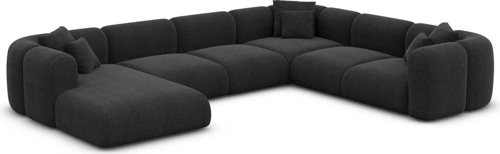 Strukturstoff U-Form XXL Wohnlandschaft Belio Schwarz Links