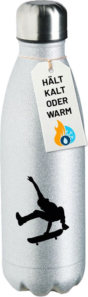 Huuraa Trinkflasche Skateboarden Silhouette 500ml Silver Edelstahl Wasserflasche Trinkflasche Geschenkidee