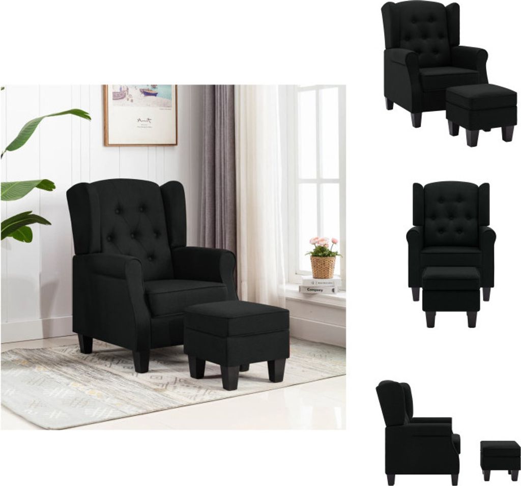 vidaXL Sessel mit Fußhocker Schwarz Stoff - Sessel