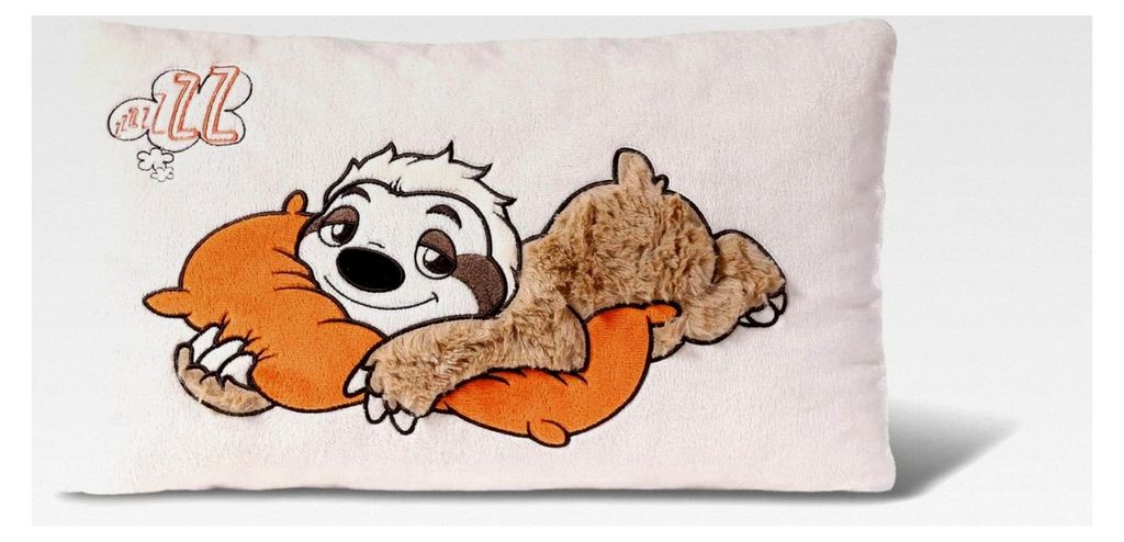Kissen Faultier Wave Dave rechteckig 43x25cm – Flauschiges Kuscheltierkissen in Beige