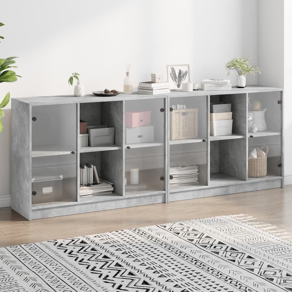 Bücherschrank mit Türen Betongrau 204x37x75 cm Holzwerkstoff, Bücherschrank 3206534