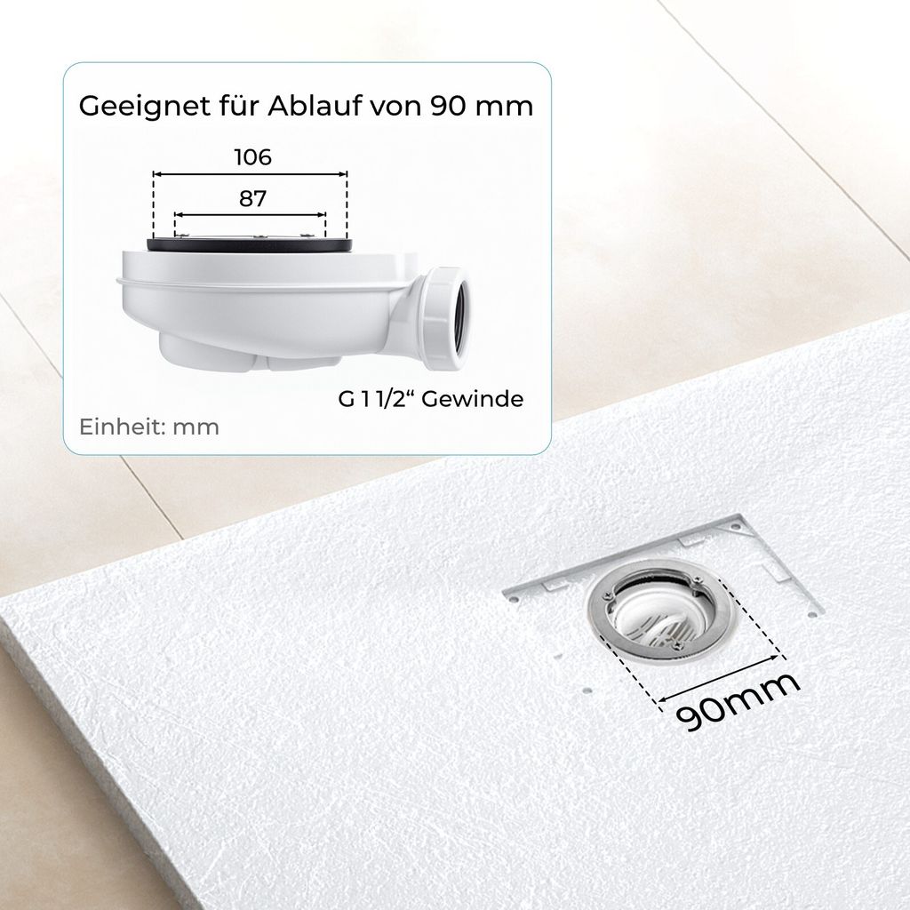 Heilmetz Duschwanne 90x90cm Duschtasse inkl. Ablaufgarnitur Produktbild 5