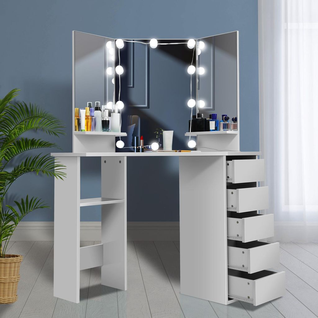 LUCKZON toaletka LED, 112x50x142,5 cm toaletka z 3 lustrami Zdjęcie produktu 