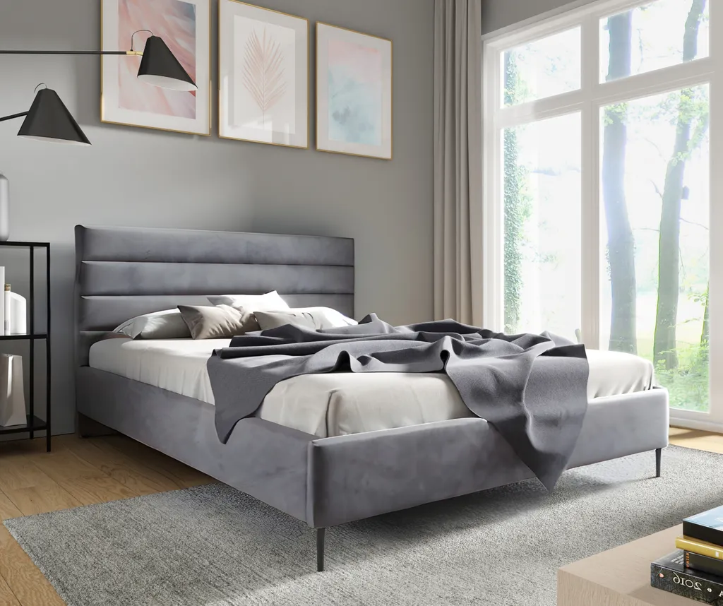 Cadre de lit en velours gris 90x200 cm GUTTO avec sommier et pieds métal