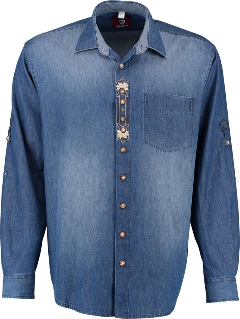 Übergrößen Jeanshemd mit Edelweiß-Stickerei OS Trachten 4XL Produktbild 