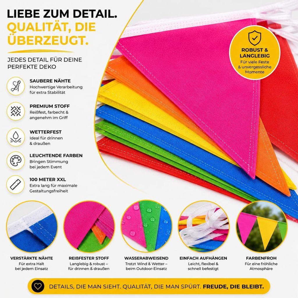 100 Meter Wimpelkette bunt