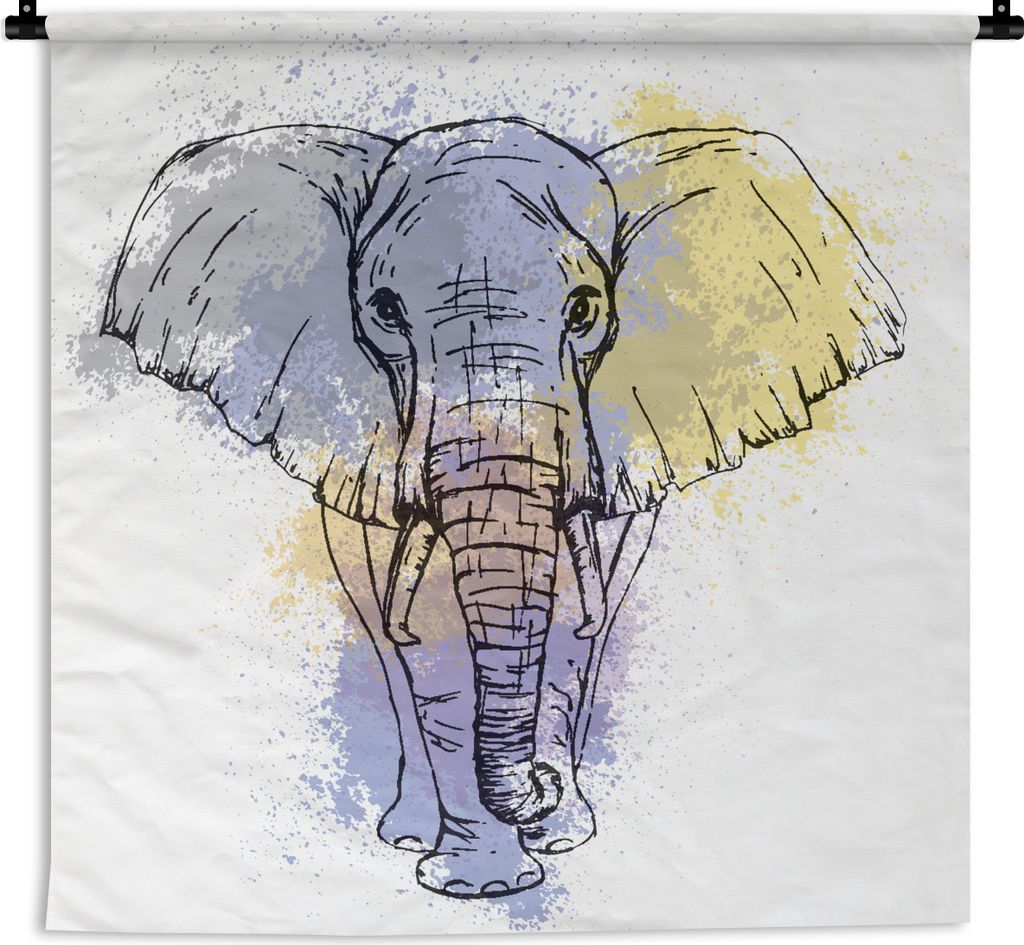 MuchoWow Wandteppich Wandbehang Elefant - Tinte - Skizze 150x150 cm Tapisserie Dekoration Wandtuch - Wohnaccessoires - Modernes