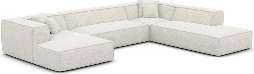 Bouclé U-Form XXL Lounge Wohnlandschaft Arelia Weiß Links