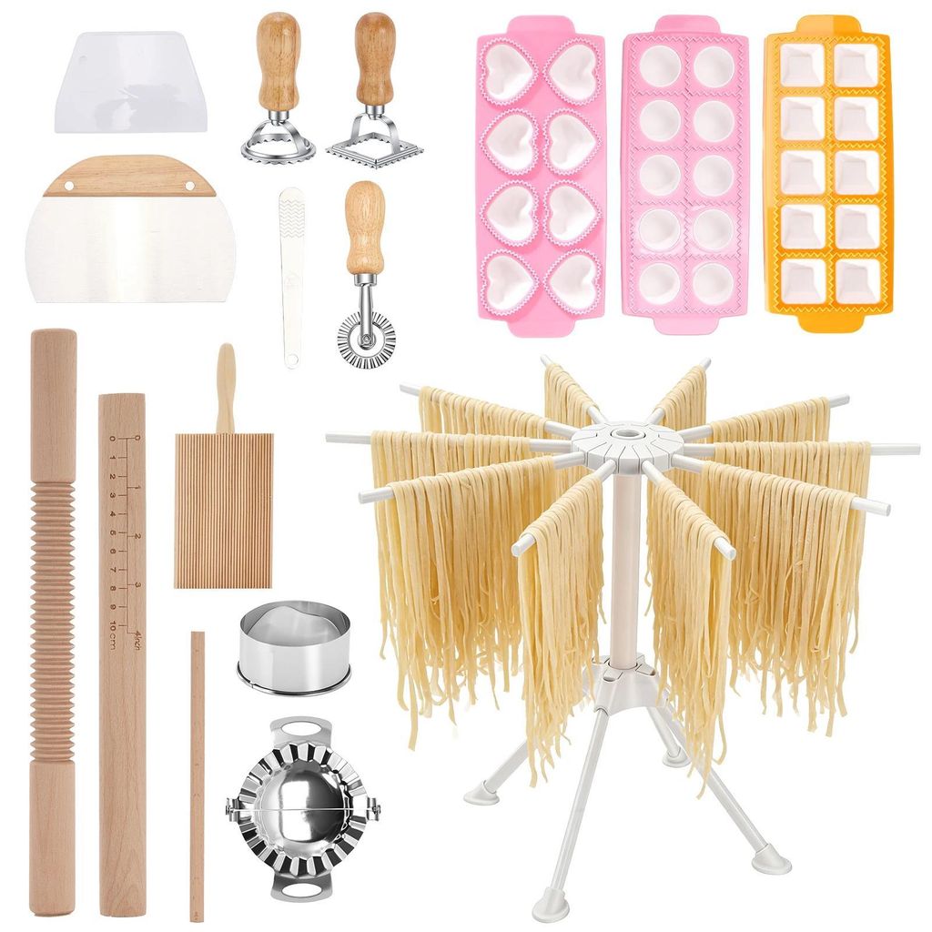 Pastaherstellungs-Set - Set 13-teilig - Pastatrockner - Gnocchi-Brett - Teigschaber - Nudelholz - Mehrfarbig