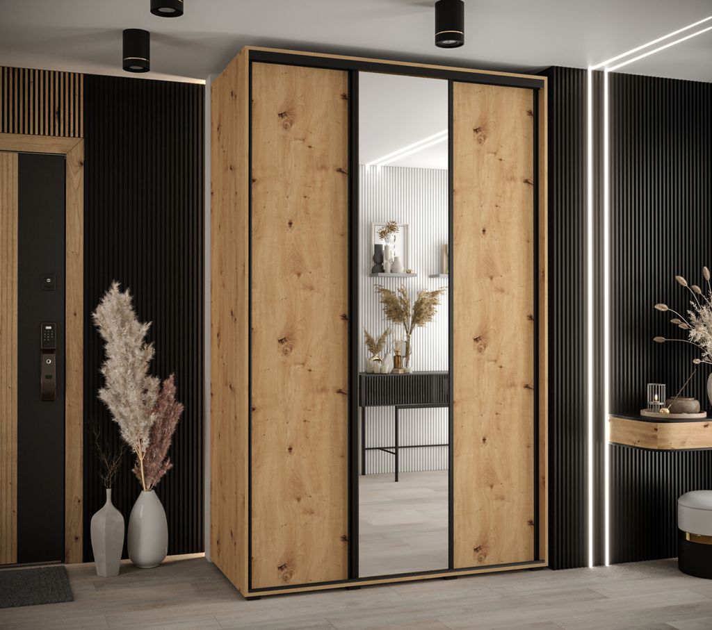 Kleiderschrank ASIRI 3 - 160/60 cm, Artisan-Eiche / Schwarz