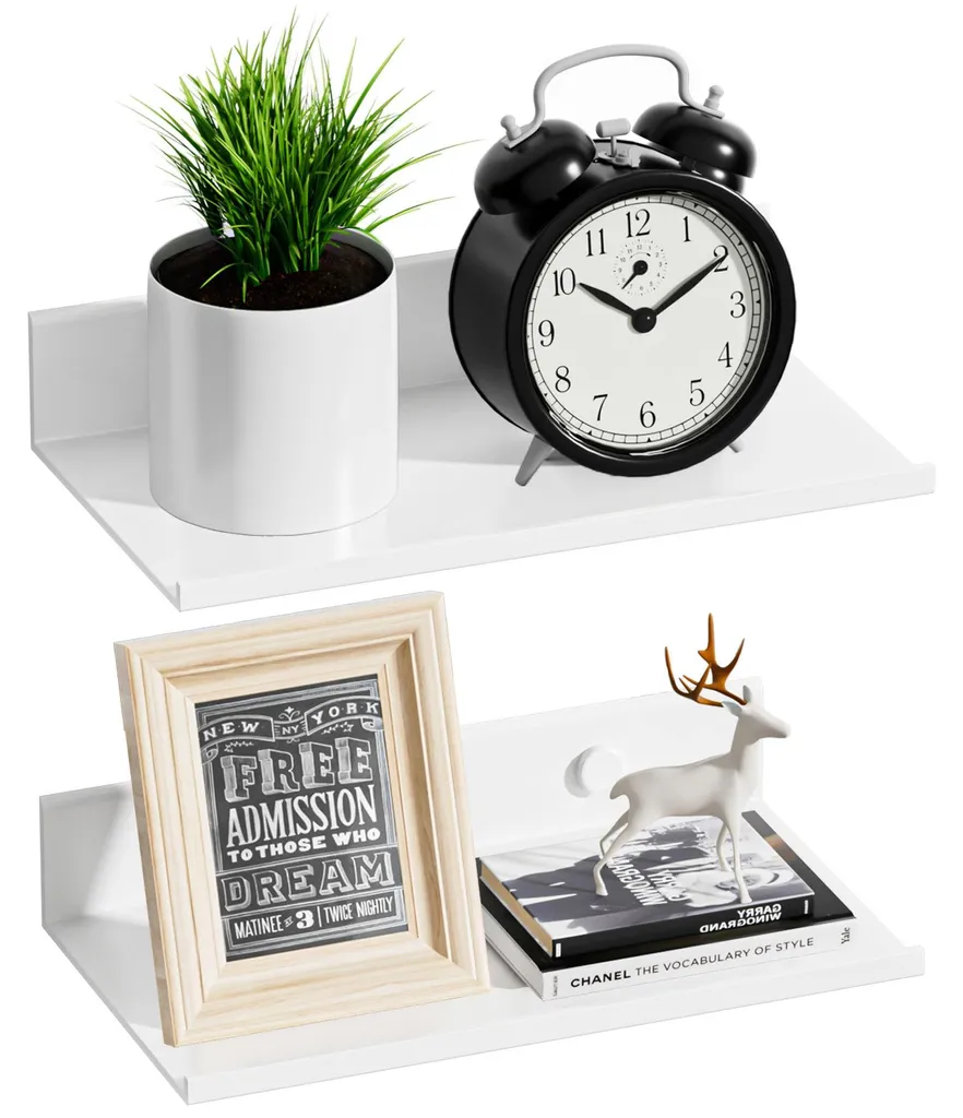 Étagère murale moderne en métal blanc hauteur 20 cm système adhésif