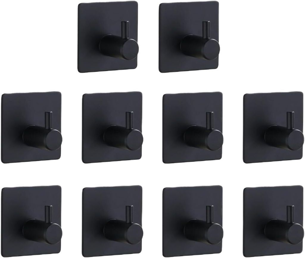 TECBULL® 10 massive Edelstahl Klebehaken - Schwarz, Produktbild 
