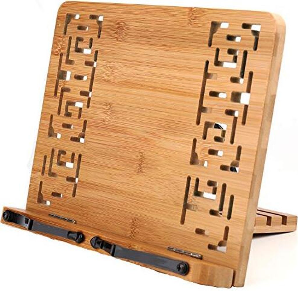 LAWEI BOOK STAND BAMBOO LESENDEN HALTER Einstellbarer Buchend 2 Seitenhalter Kochbuch Rezept iPad Tablet Musiknoten - 20 x 28 1 cm