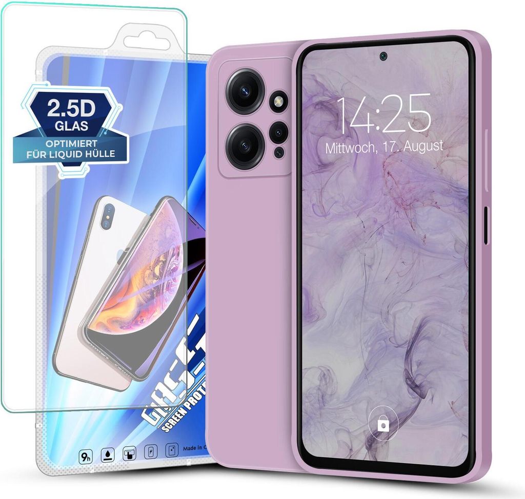 Hülle für Xiaomi Redmi Note 12 mit 9H Displayglas Displayschutz Plus Case Cover Bumper Silikon Softgrip Schutzhülle Farbe: Lila