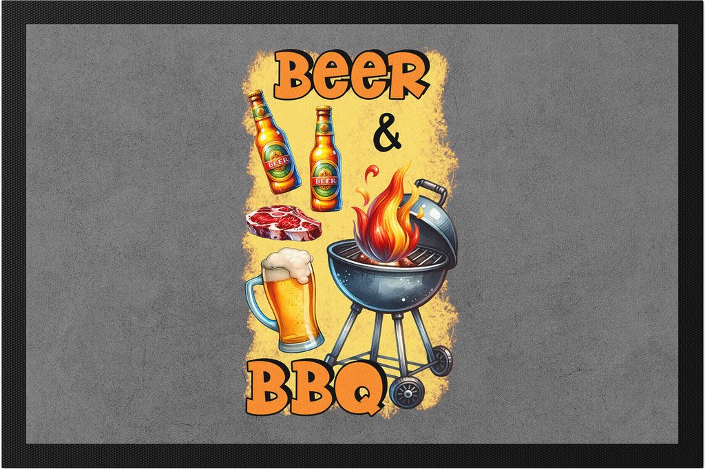 Beer & BBQ Grillen Bier lustiges Grill Spruch Fußmatte