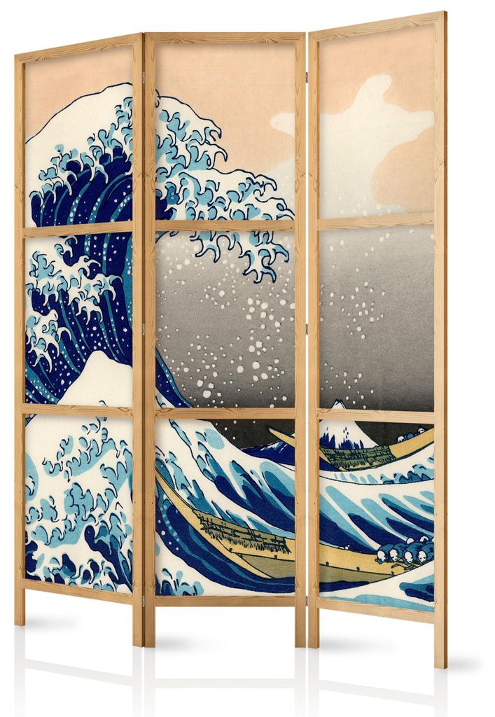 Muralo Japanischer PARAVENT 3-teilig Raumteiler klappbar PREMIUM-Vliesleinwand MEERESWELLE für Schlafzimmer 135cmx172cm
