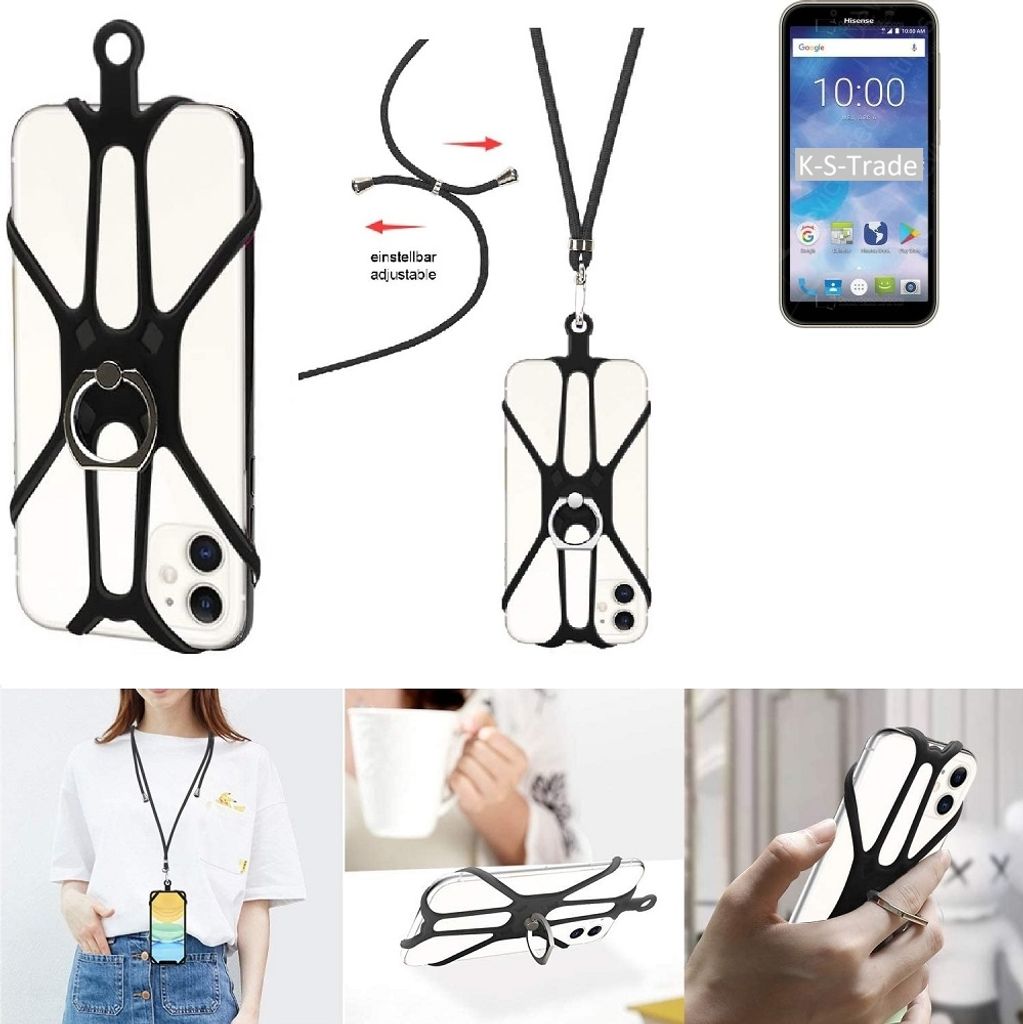 K-S-Trade 3in1 Handykette Handyband Handykordel Halsband Smartphone-Ring Handy-Ring kompatibel mit HiSense Infinity E7 Fingerhalterung Handyring