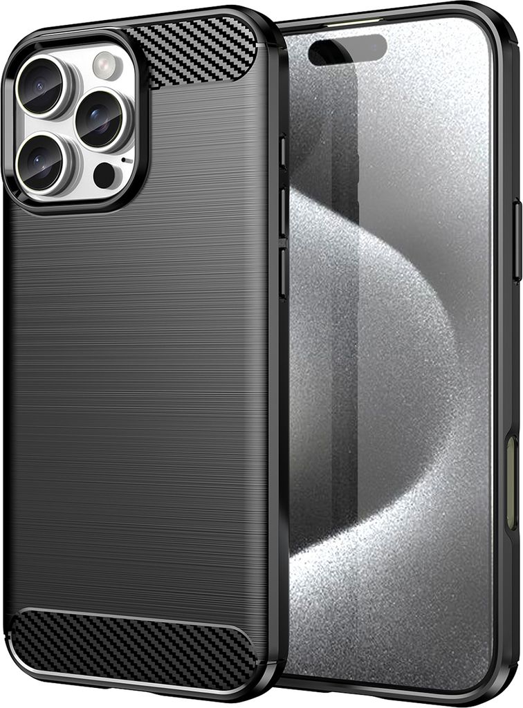 Hülle für iPhone 16 Pro Max Carbon-Faser Weich TPU Silikon Stoßfest Handyhülle Schwarz