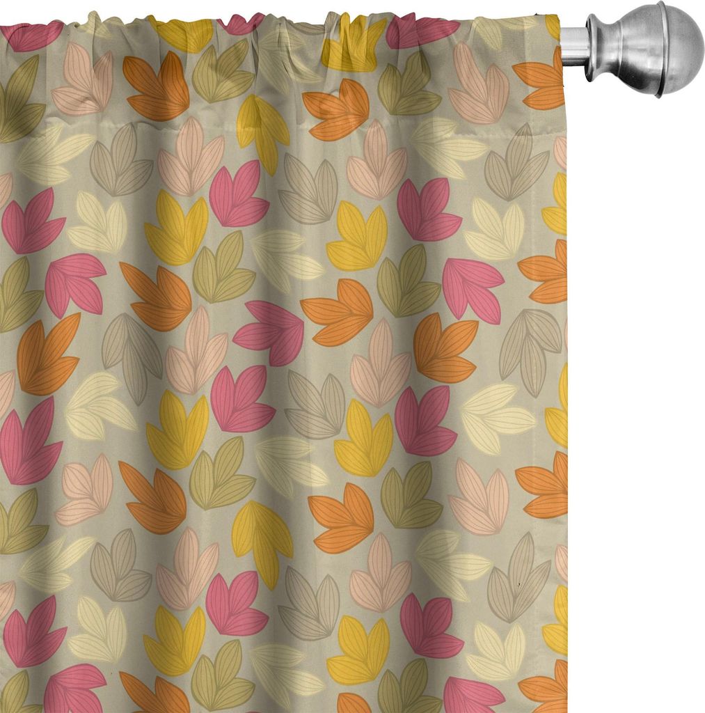 ABAKUHAUS Orange und Gelb Vorhänge, Gardinen, Repetitive Muster der Herbst-Natur-Themed weiche Blätter, 2 Stück 75 x 245 cm, Mehrfarbig