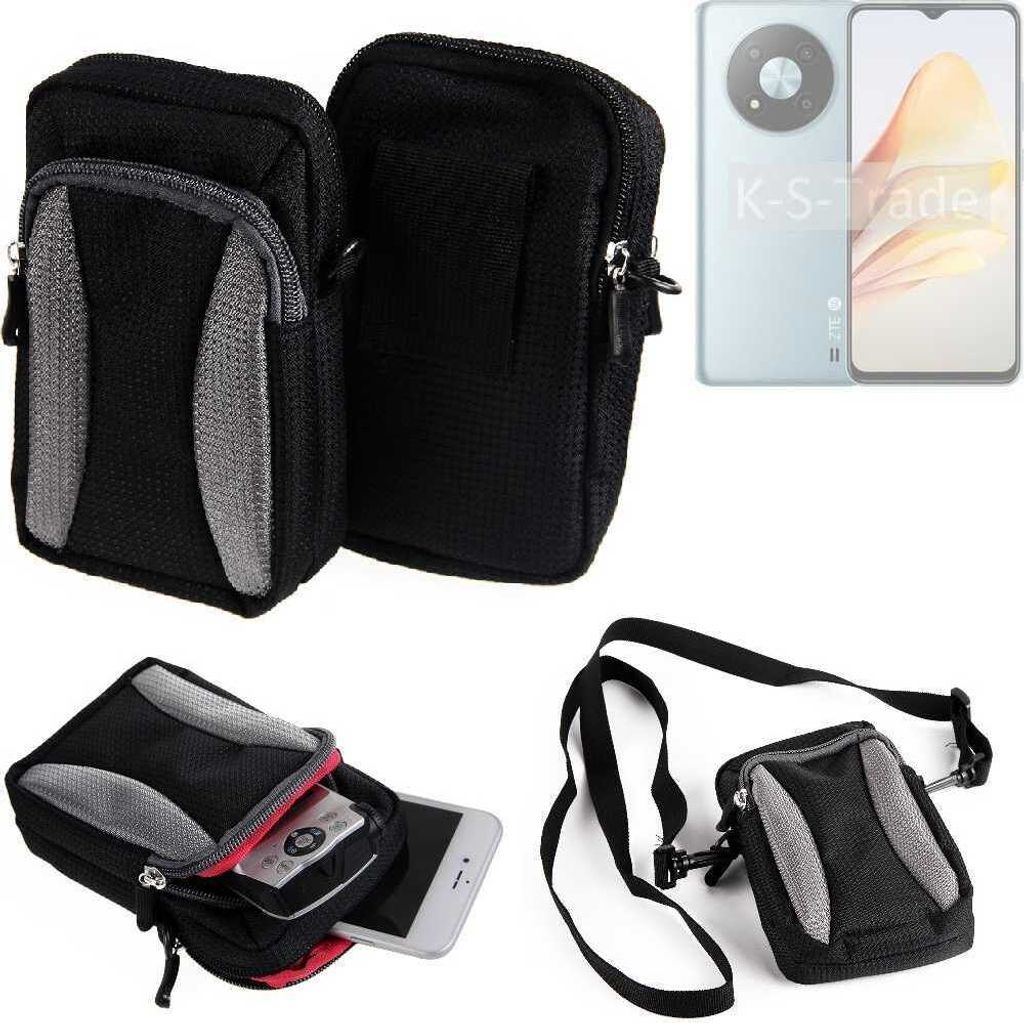 K-S-Trade Holster Schutz Hülle kompatibel mit ZTE Voyage A41 5G Handy Hülle Gürteltasche Umhängetasche mit Zusatzfach schwarz