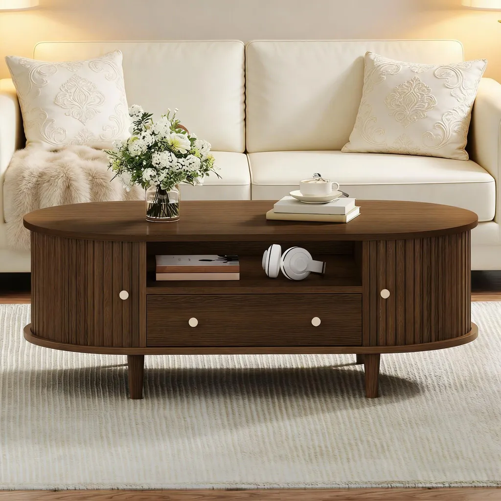 Table basse gain de place noyer : rangez tout dans votre salon dès maintenant