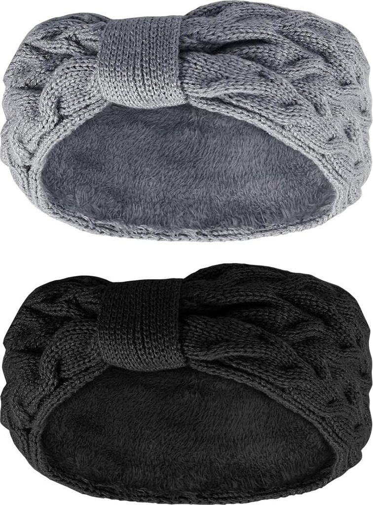 2 Stück Stirnband Damen Winter, Stirnbänder Mädchen Gefüttert Fleece Haarband, Elastische Kopfband Gestrickte Headband Frauen Haarreifen Strick...