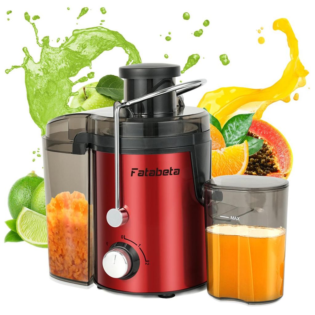 FATABETA Zentrifugal-Entsafter aus Edelstahl für Obst & Gemüse, 65 mm Einfüllöffnung, 3 Geschwindigkeiten, Anti-Tropf-Funktion, 400 W, Rot