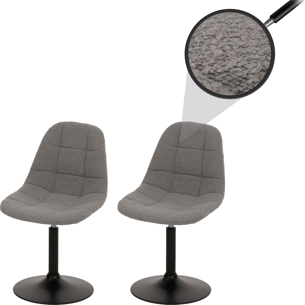 2er-Set Esszimmerstuhl MCW-A60, Küchenstuhl Stuhl Drehstuhl, Stahl MVG Stoff/Textil Bouclé (450g/m²) grau