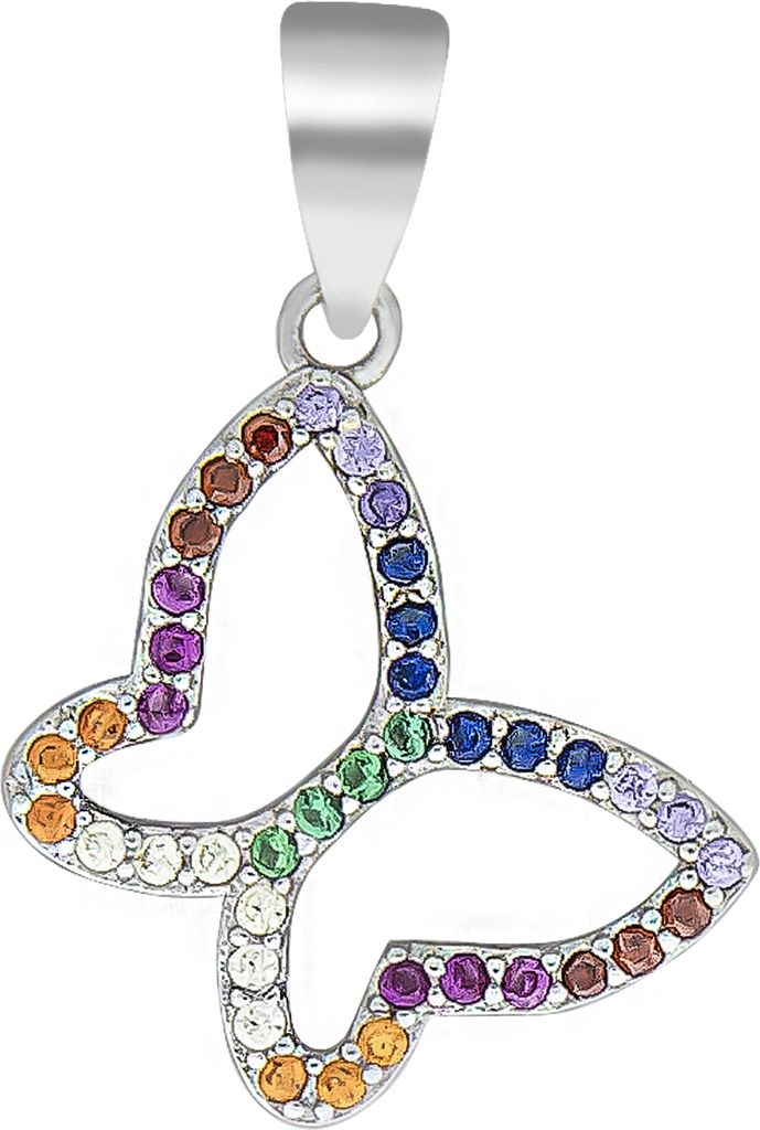 V Anhänger Motiv Schmetterling 925/- Sterling Silber 2,1cm weiß Kristall bunt 064240015