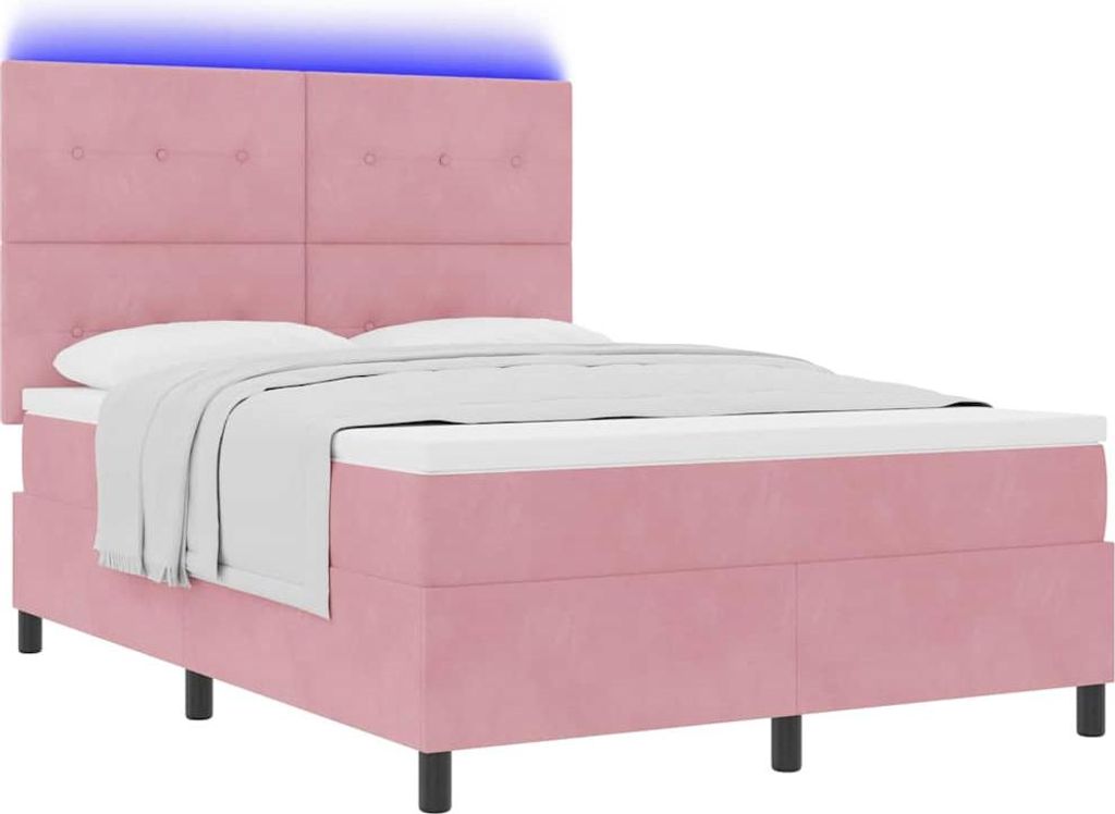 LED Boxspringbett mit Matratze Rosa 140 x 190 cm Samt
