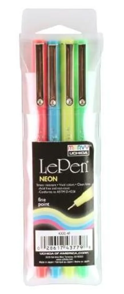 Marvy Uchida Fineliner Set de 4 Stylos Feutres Couleurs Néon 0,3mm