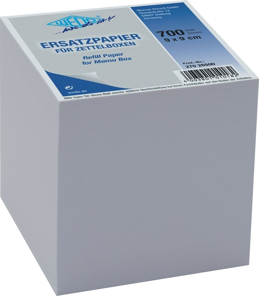Zettelbox Ersatzpapier 9x9cm weiß Packung mit 12 Stück