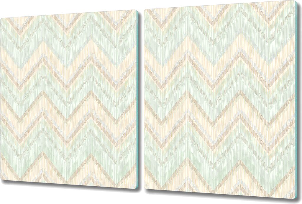 Glas Schneidebrett Herdabdeckplatten Schneideplatten - 2x 40x52 cm - Bunte Zickzack