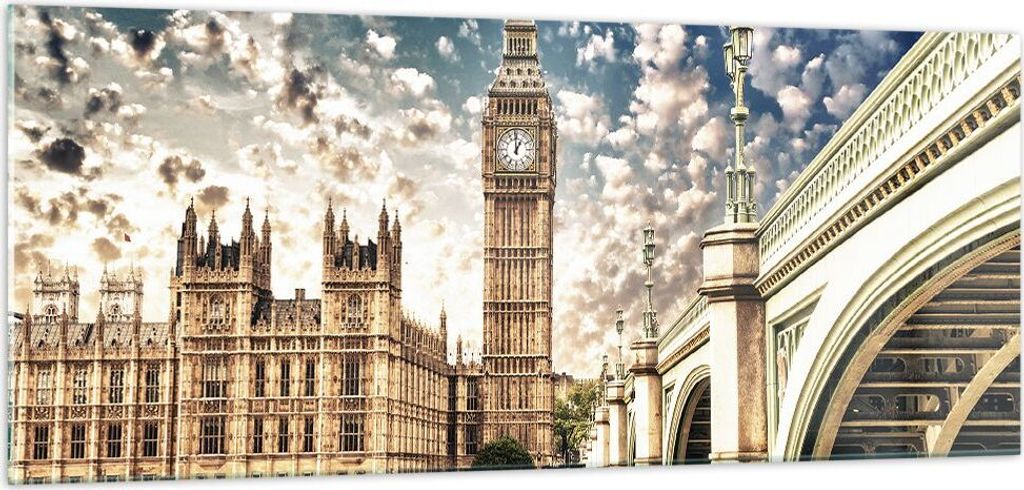 Bilder auf glas - London architektur big ben - 100x40cm - Glasbilder - Wandbilder - Kunstdruck - zum Aufhängen bereit - Wanddekoration aus Glas - ...