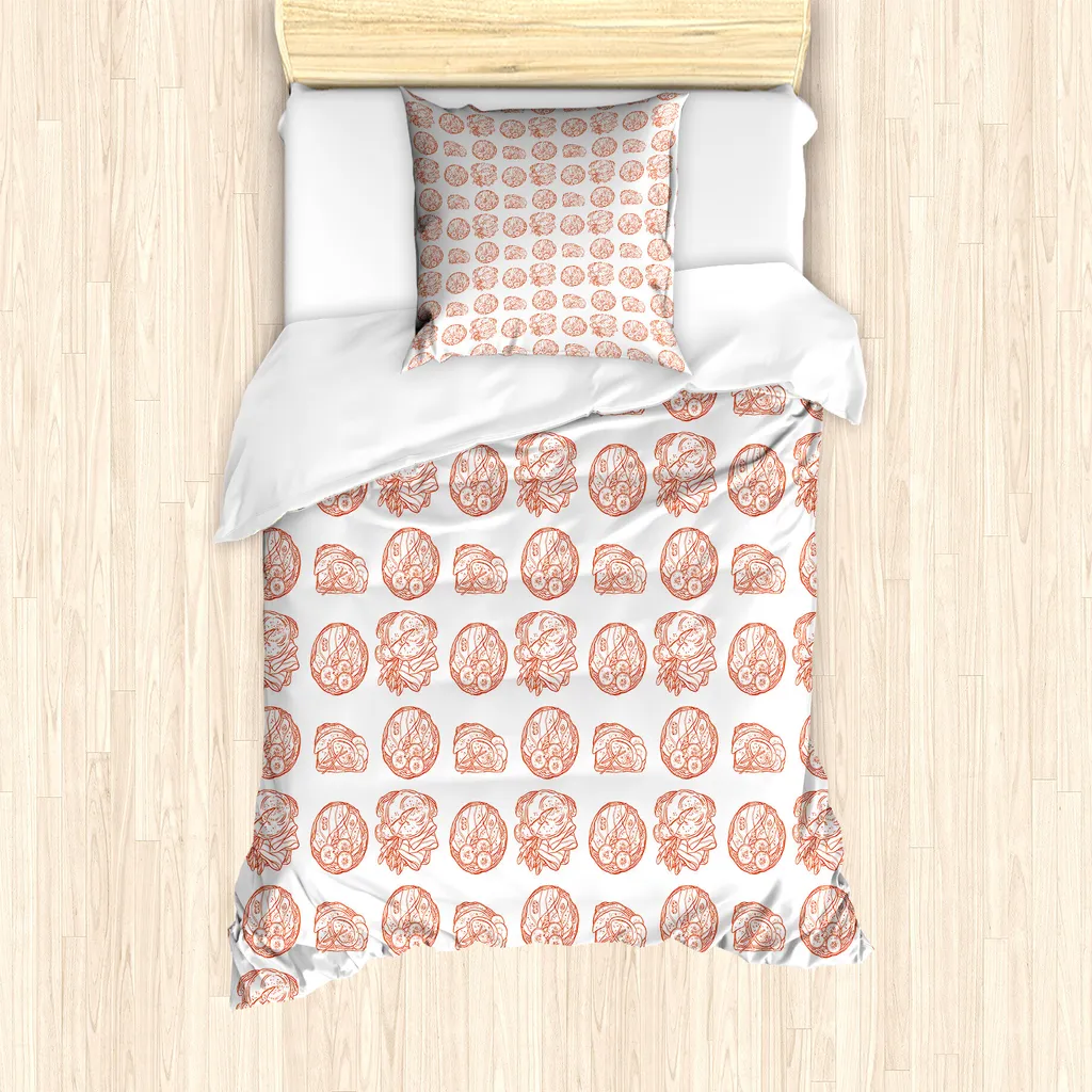 ABAKUHAUS Set copripiumino per letti singoli, Deliziosa colazione con toast, Antiacaro e anallergico, con federa, 135 cm x 200 cm - 80 x 80 cm, Pale Vermilion e bianco - 1