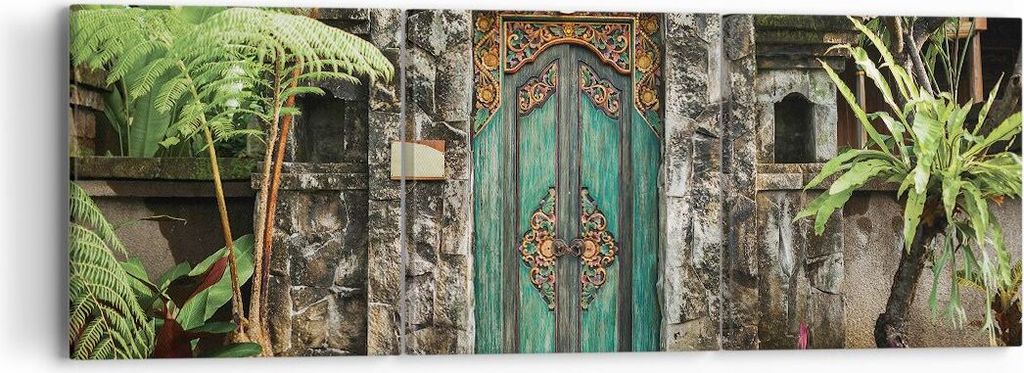Bild auf Leinwand - Leinwandbild - 3 Teile - Tor Tür Grün - 90x30cm - Wand Bild - Wanddeko - Wandbilder - Leinwanddruck - Bilder - Wanddekoration...