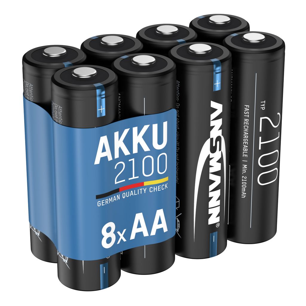 ANSMANN Akku Mignon AA, 2100 mAh 1,2V, 8 Stück, geringe Selbstentladung