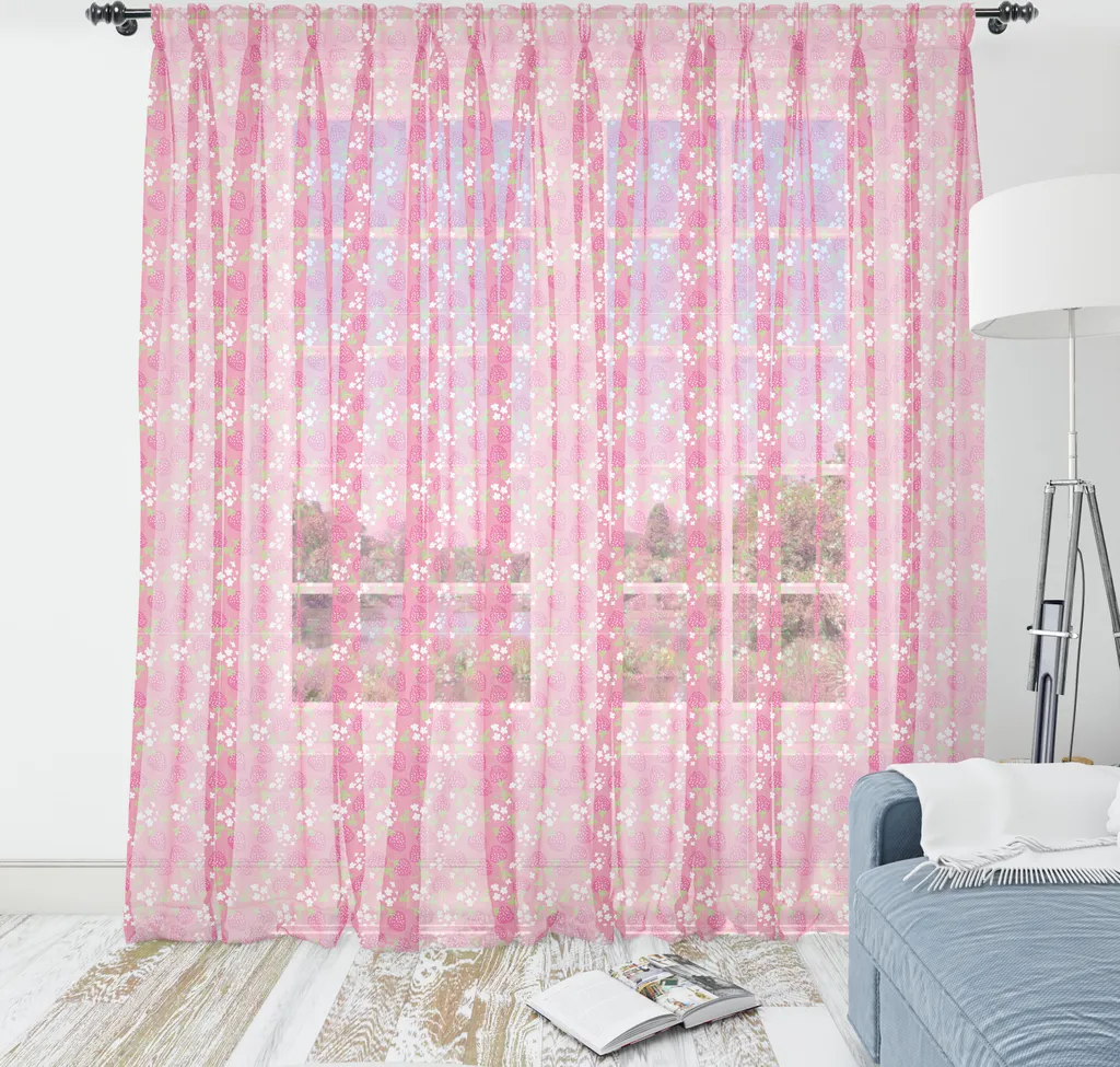 ABAKUHAUS Arazzo con fragole, motivo floreale e bacche, layout fruttato e femminile, tessuto satinato setoso per soggiorno e camera da letto, 210 cm x 274 cm, multicolore rosa
