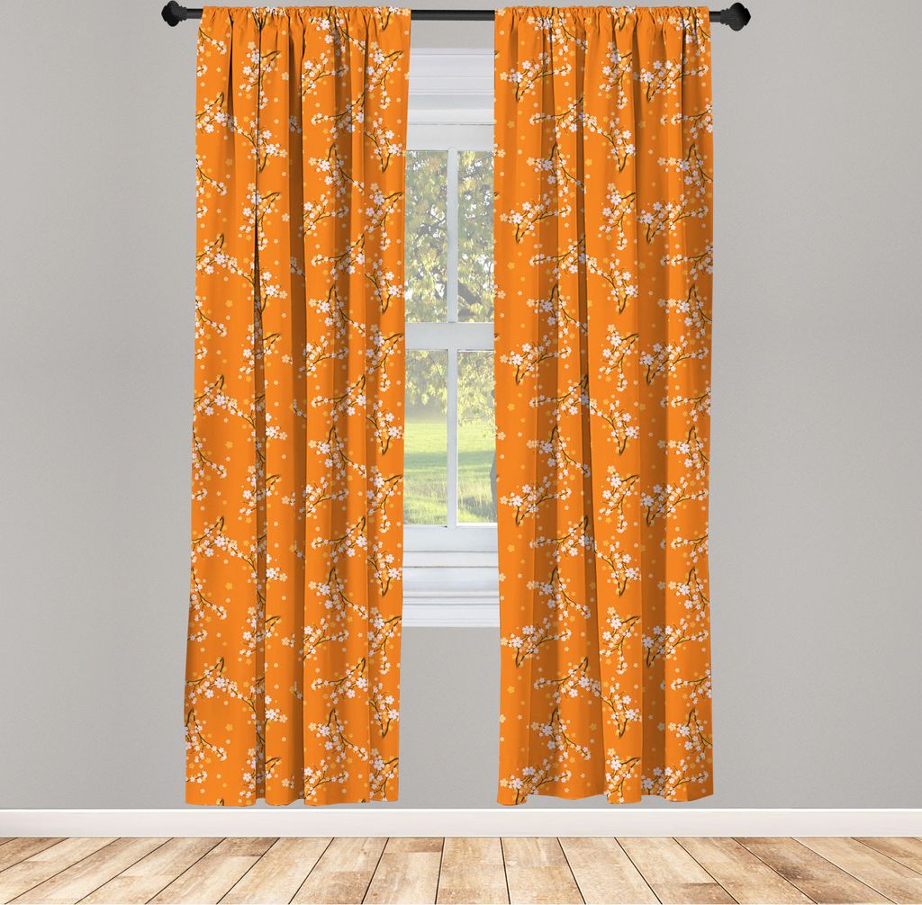 ABAKUHAUS Blumen Vorhänge, Gardinen, Blühende Kirschbaum-Blumen auf Niederlassungen Frühlings-Saison-Natur-Thema-Muster, 2 Stück 75 x 225 cm, ,...