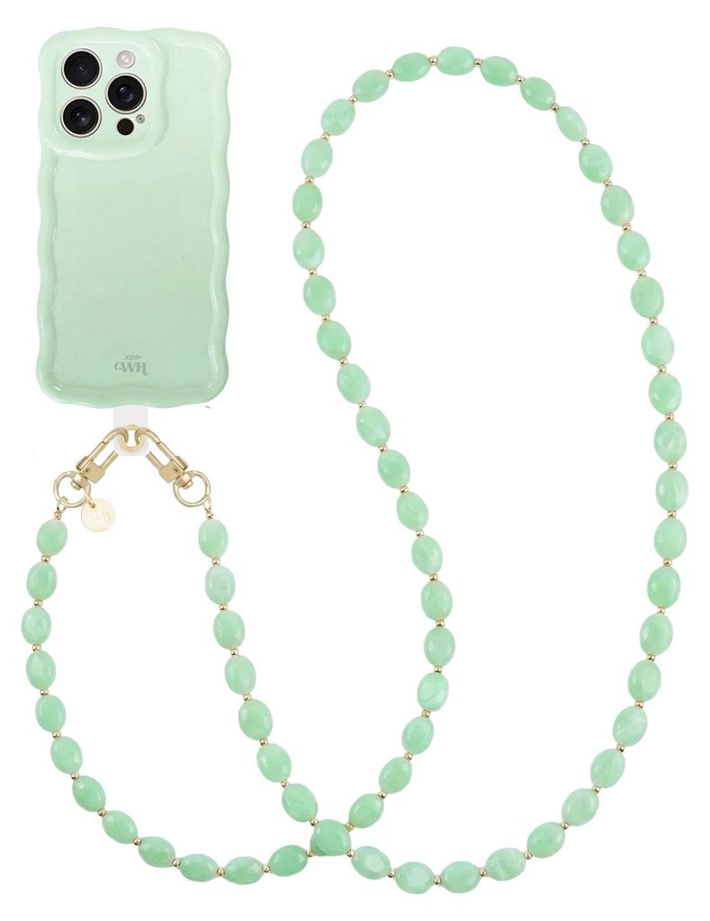 Glossy Wavy Hülle Sage Sorbet - Ocean Mint Cord (Lange Handykette) - Kompatibel mit iPhone 13 Pro